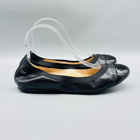 Cole Haan Shoes Womens 7.5 Black Leather Ballet Flats Cap Toe Comfort Classic - Picture 1 of 12